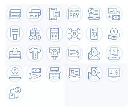 25 64x64 Regular Line Icons optimized for Digital Payment Grid Fitted display vector
