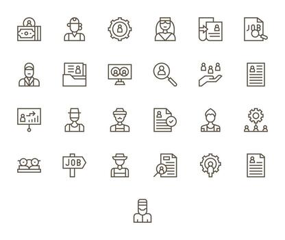 25 regular línea cuadrícula equipado íconos a la medida para humano recursos 256x256 interfaz vector