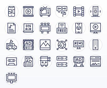 25 128x128 Regular Line Icons for Media with Display Perfect precision vector