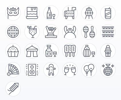 25 Regular Line Grid Fitted 128x128 Icons from Party Suite vector