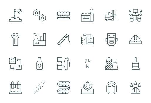 24 Pixel Aligned Thin Line Icons designed for Manufacturing Interface vector