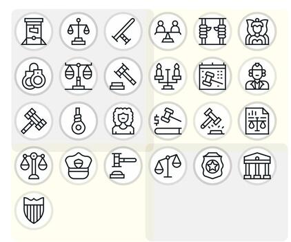 Justice Comprehensive Bundle with 25 Display Perfect Regular Line Retina Ready Icons vector