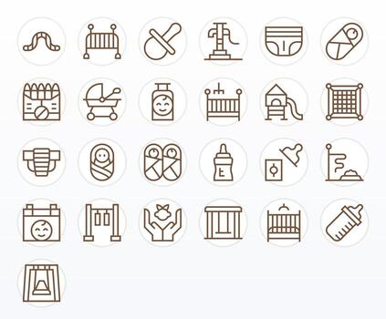 Childcare Scalable Set featuring 25 Grid Fitted Regular Line High Resolution Icons vector