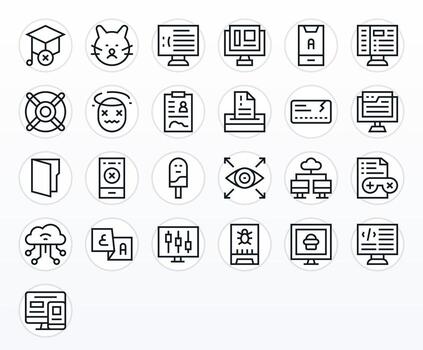 25 64 x 64 regular línea íconos para solicitud con píxel Perfecto precisión vector