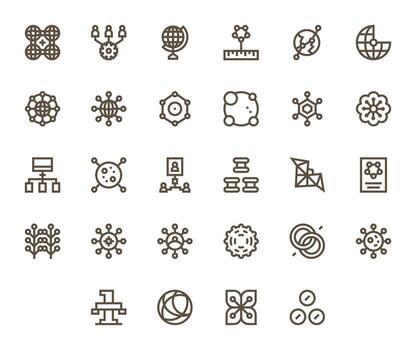interconectado alto resolución icono paquete con 28 negrita línea píxel alineado elementos vector