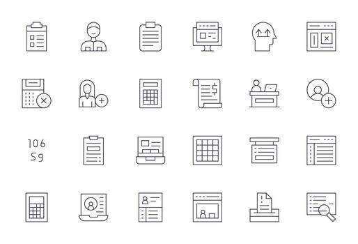 Data Entry Scalable Set featuring 24 Grid Fitted Thin Line 64x64 Icons vector