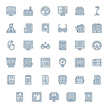 35 Regular Line Pixel Optimized Icons for Reading Graphics vector