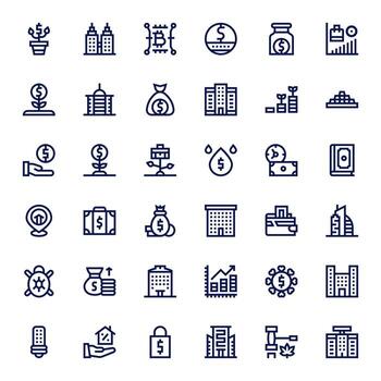 Investment Icon Toolkit featuring 36 Pixel Optimized 256x256 Bold Line elements vector