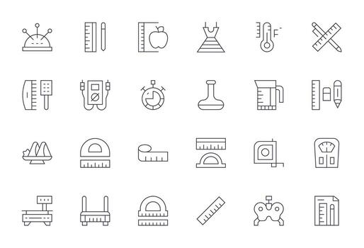 24 Thin Line Icons for Measuring in crisp 64x64 Editable resolution vector