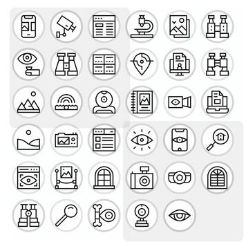 35 Regular Line Pixel Aligned Icons crafted for View 256x256 applications vector