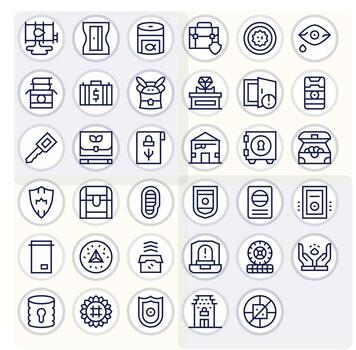 Regular Line Style Vault Icons with 35 256x256 Pixel Aligned Designs vector