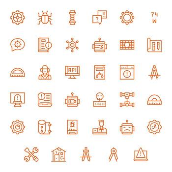 Technical Graphics Pack including 35 Regular Line 128x128 Grid Fitted Icons vector