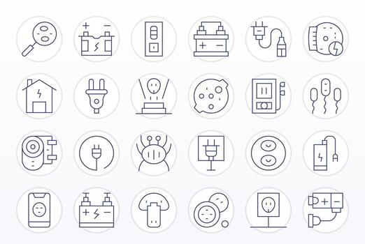 Thin Line Pixel Optimized Icons from Power Supply Set with 24 High Resolution Icons vector