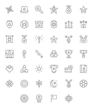 Star Scalable Set featuring 40 PIXEL Perfect Thin Line 64x64 Icons vector
