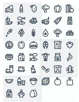 45 Icons for Nutrition optimized in Pixel Aligned High Resolution Bold Line resolution vector