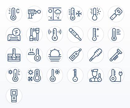 25 High Resolution Regular Line Icons for Thermometer with Detail Enhanced precision vector