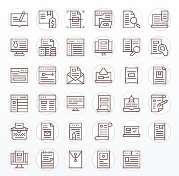35 Regular Line Icons for Digital Document in crisp 64x64 Pixel Aligned resolution vector