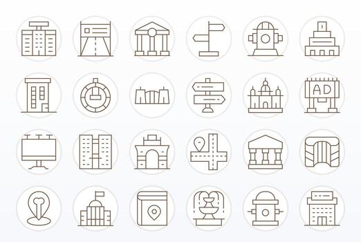 Town Scalable Set featuring 24 Display Perfect Thin Line 256x256 Icons vector