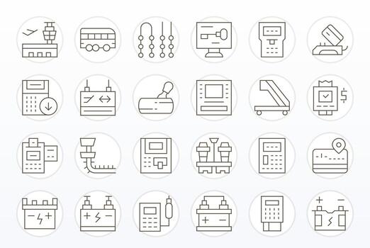 Terminal Premium Bundle with 24 128x128 Pixel Aligned Thin Line Icons vector