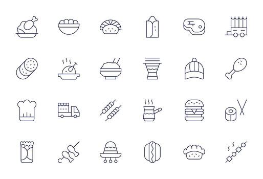 24 Thin Line Icons designed for Cuisine in High Resolution Grid Fitted format vector