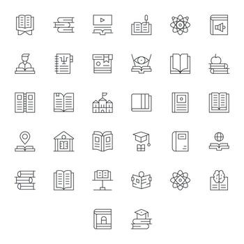 32 Display Perfect Icons themed around Textbook in 128x128 Thin Line format vector