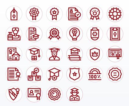 28 Bold Line Icons for Certification in crisp 256x256 Display Perfect resolution vector