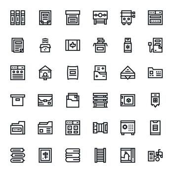 File Cabinet Icon Set with 36 Bold Line 64x64 Pixel Optimized Graphics vector