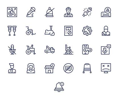Disabled Icon Set with 25 Regular Line 256x256 Pixel Aligned Graphics vector