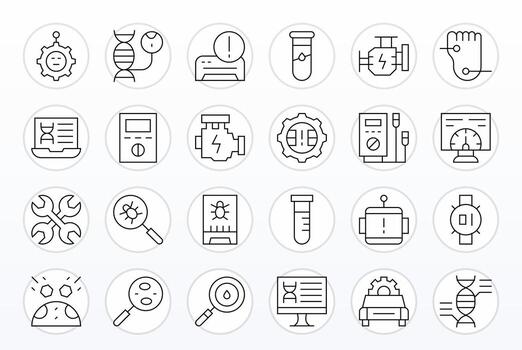 24 detalle mejorado íconos temática alrededor diagnósticos en alto resolución Delgado línea formato vector