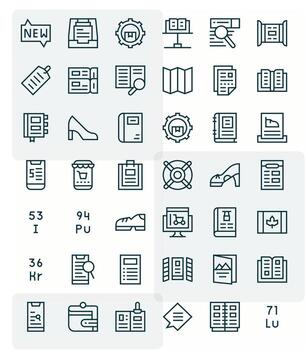 Catalog Design Icons featuring 42 Pixel Optimized Regular Line Style vector