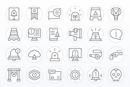 24 íconos para alerta presentando 64 x 64 cuadrícula equipado Delgado línea gráficos vector