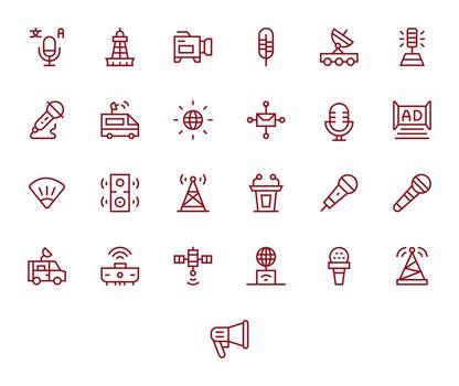 25 Regular Line Detail Enhanced Icons crafted for Broadcasting 128x128 applications vector