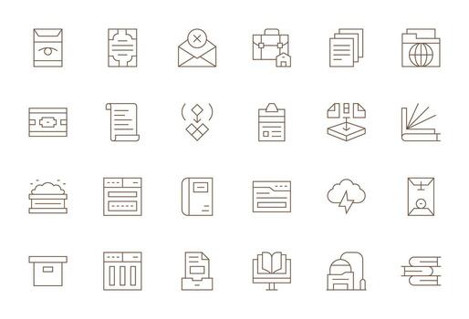 Archive Design Icons featuring 24 Pixel Aligned Thin Line Style vector