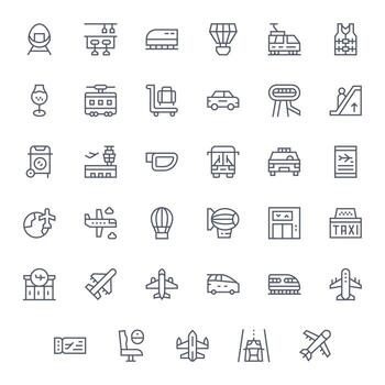Passenger featuring 35 High Resolution Icons in Regular Line Design vector