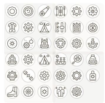 engranaje píxel alineado conjunto con 35 alto resolución regular línea íconos vector