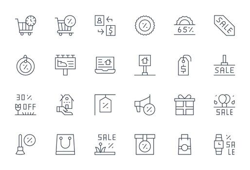 24 Thin Line Pixel Optimized Icons crafted for Sale Retina Ready applications vector