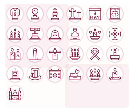 25 Pixel Optimized Regular Line Icons designed for Memorial Interface vector