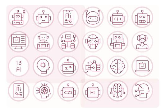 24 Thin Line Display Perfect Icons crafted for Artificial Intelligence 256x256 applications vector