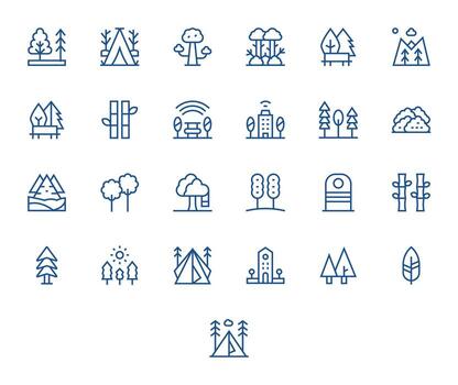 25 Regular Line PIXEL Perfect Vectors for Trees Theme