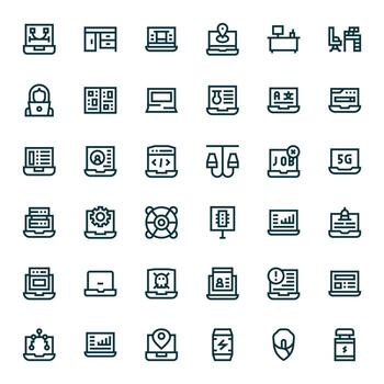 36 negrita línea íconos para ordenador portátil en crujiente alto resolución píxel alineado resolución vector
