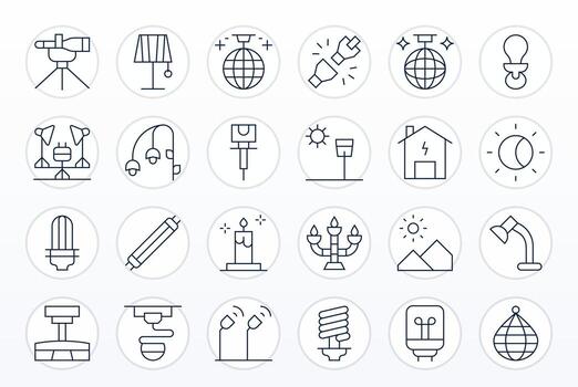 Lighting Icon Repository containing 24 Thin Line 128x128 Detail Enhanced graphics vector