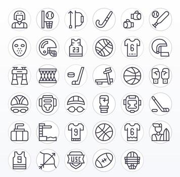 35 Icons for Athlete optimized in Pixel Aligned 128x128 Regular Line resolution vector