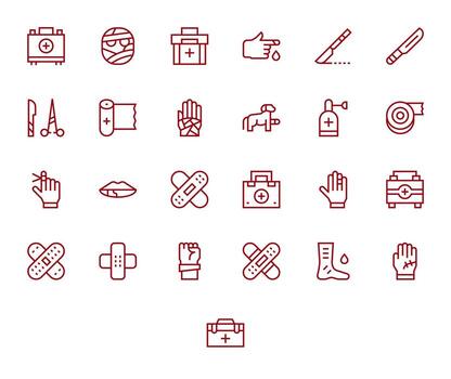 25 High Resolution Regular Line Icons for Wound with PIXEL Perfect precision vector