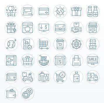 32 Thin Line Pixel Aligned 256x256 Icons from ECommerce Suite vector