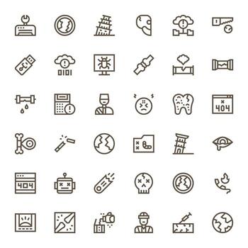 36 Bold Line Pixel Optimized Icons tailored for Broken 256x256 interface vector