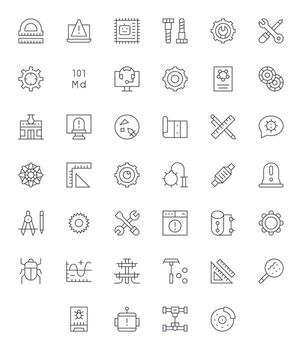 Technical Complete Package with 40 Retina Ready Thin Line Pixel Aligned Icons vector