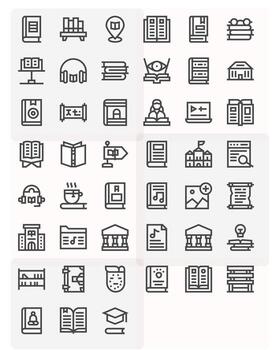 45 Bold Line Pixel Optimized Icons for Library Graphics vector