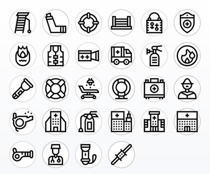Emergency High Resolution Icon Pack with 28 Bold Line Pixel Optimized Elements vector