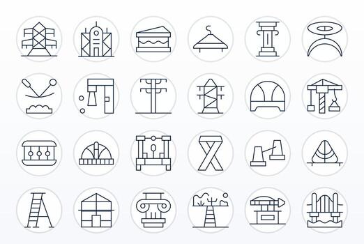 Support Structure Visual Pack containing 24 Thin Line Grid Fitted Icons vector