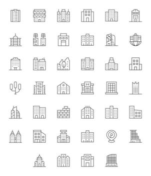 Thin Line Pixel Optimized Icons from Downtown Set with 40 256x256 Icons vector